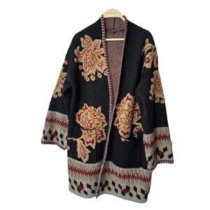 MaxSport Geometric Knit Open Front Cardigan Red Black Sweater Large